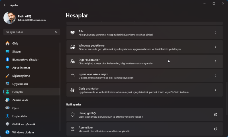 Windows 11 Kullanıcı Hesabı Kaldırma