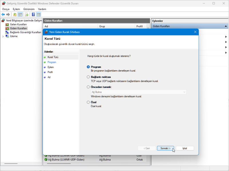 Bir Programın İnternet Bağlantısını Engelleme