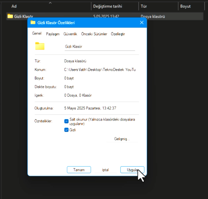 Windows 11 Klasör Gizleme ve Gösterme Windows 11 Klasör Gizleme