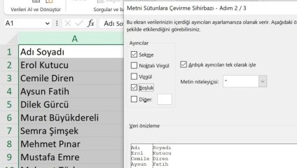 Microsoft Excel'de Ad ve Soyadları Birleştirme