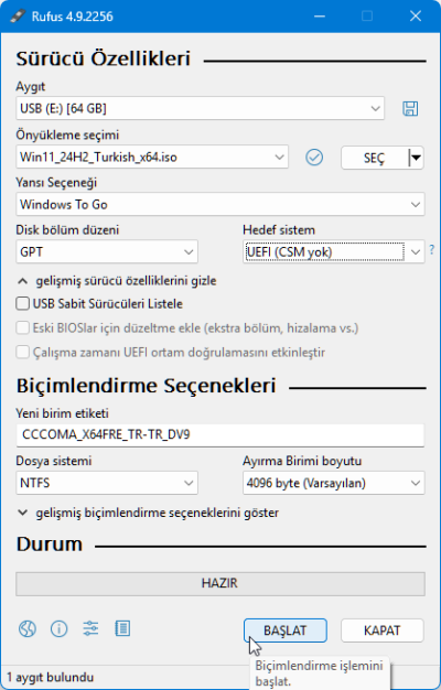 USB'den Çalışan Windows 11 Hazırlama