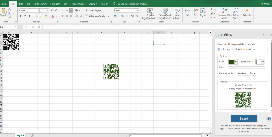 Excel QR kodu