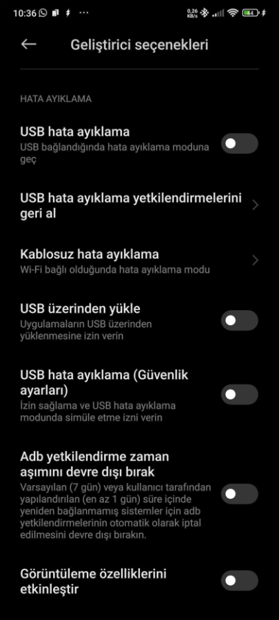 Android Geliştirici Seçenekleri 