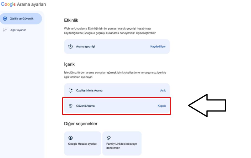 Tarayıcı Üzerinden Google Ayarları