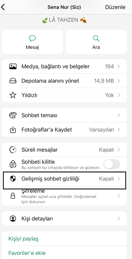 WhatsApp gelişmiş sohbet gizlilik ayarı