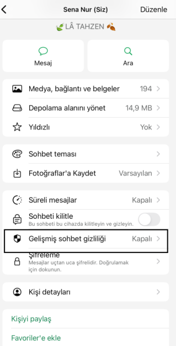 WhatsApp gelişmiş sohbet gizlilik ayarı