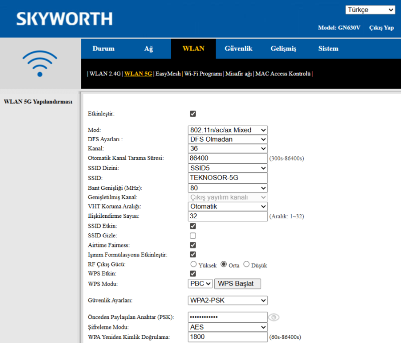 Skyworth GN630v Modem Kablosuz Ayarları