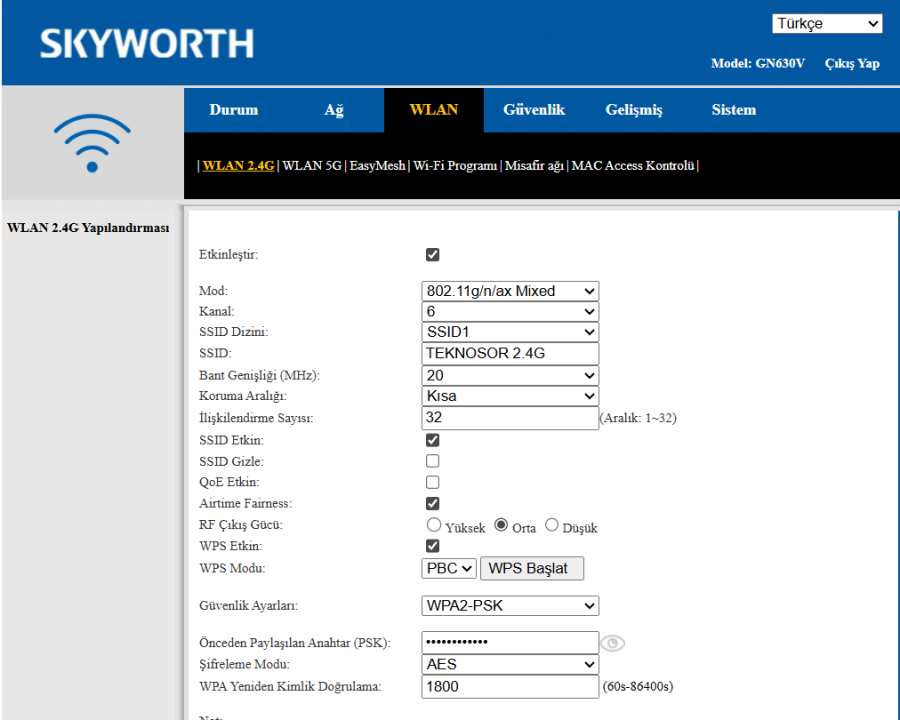 Skyworth GN630v Modem Kablosuz Ayarları