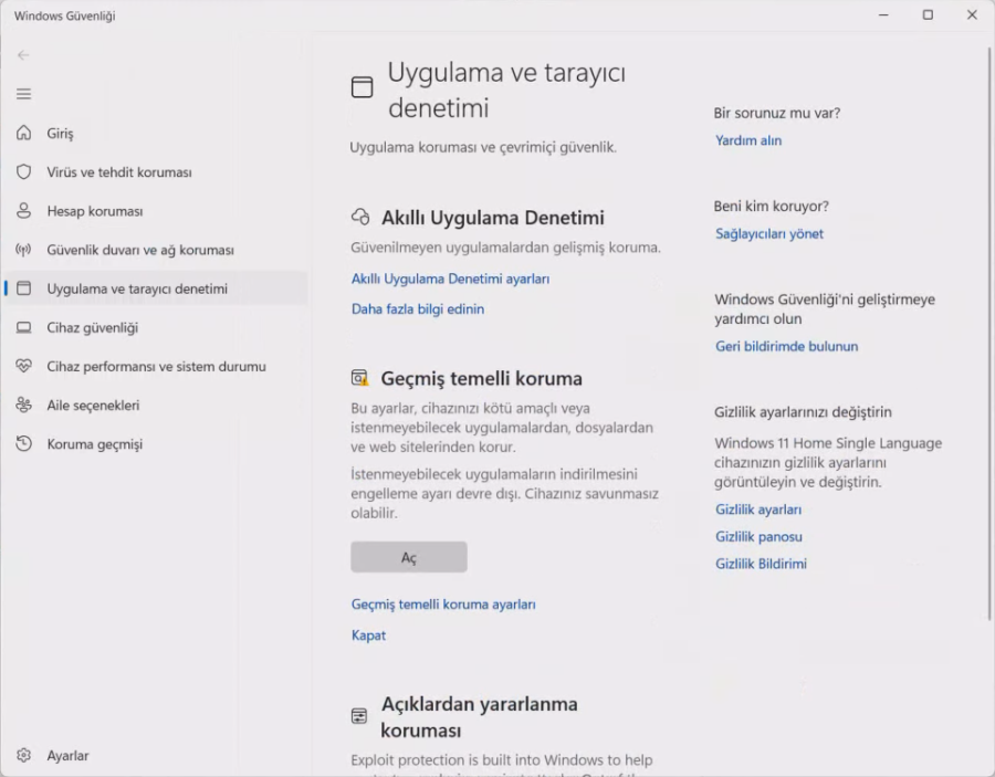 Windows 11 Akıllı Uygulama Denetimi Kapatma