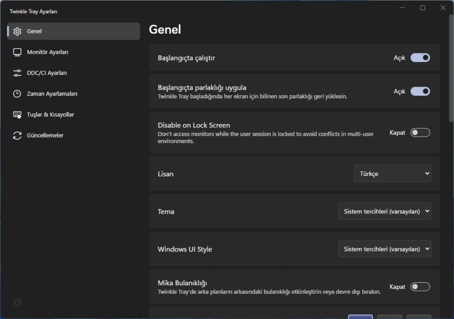 Ekran Parlaklığı Ayarlama Programı Twinkle Tray
