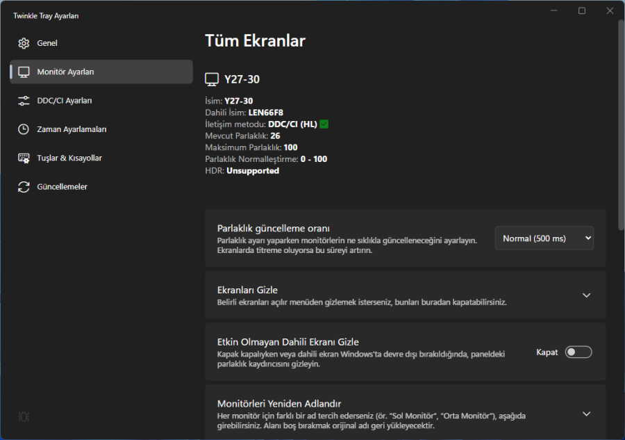 Ekran Parlaklığı Ayarlama Programı Twinkle Tray