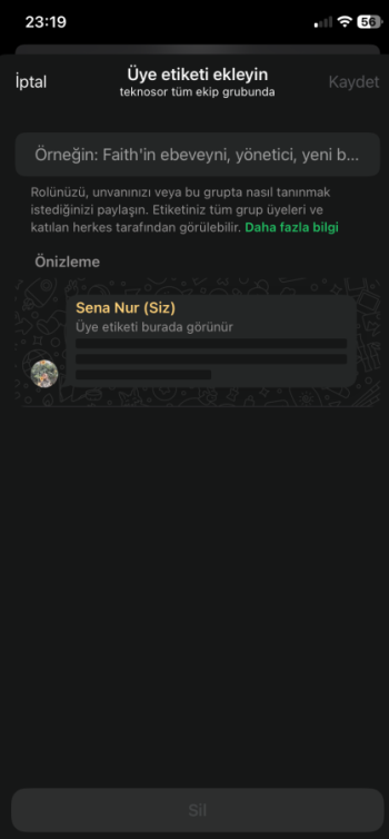 WhatsApp'da üye etiketi