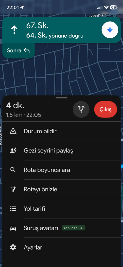 Google haritalar navigasyon da yönlendirici değiştirme