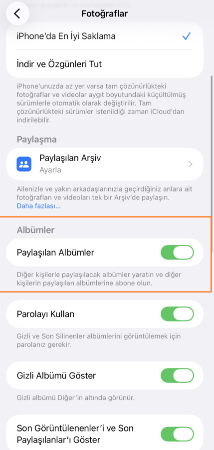 Paylaşılan Albüm Oluşturma