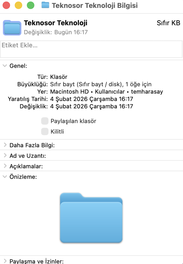Bilgi Ekranı Mac'te Klasör Rengini Değiştirme