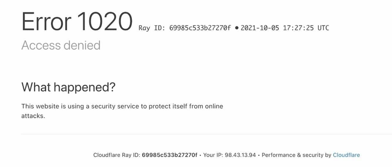 1020 Erişim Engellendi Hatası