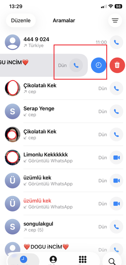 iPhone aramalarda anımsatıcı