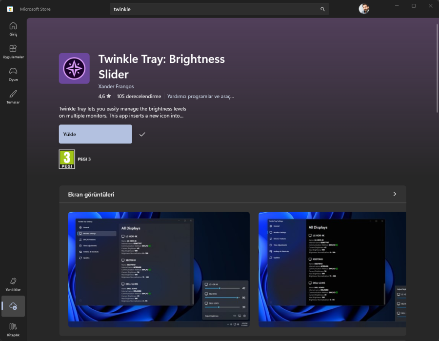 Ekran Parlaklığı Ayarlama Programı Twinkle Tray