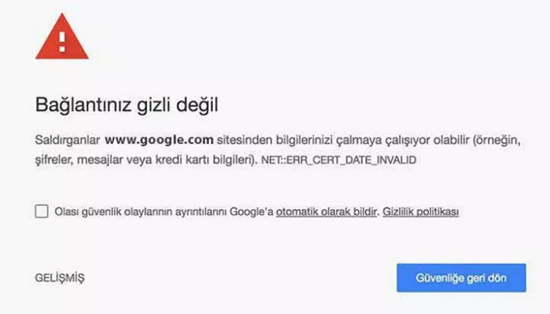 Bağlantınız Gizli Değil Hatası Çözümü Bağlantınız Gizli Değil Hatası